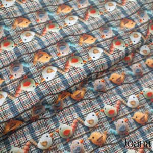 TECIDO DIGITAL XADREZ COM PASSAROS