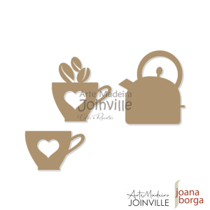 APLIQUE CAFÉ E CHÁ 05 ( Chaleira e Xícaras Coração)