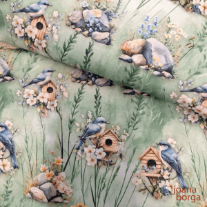 TECIDO DIGITAL CASINHAS E PASSARINHOS - COLEÇÃO SECRET PLACE POR JOANA BORGA