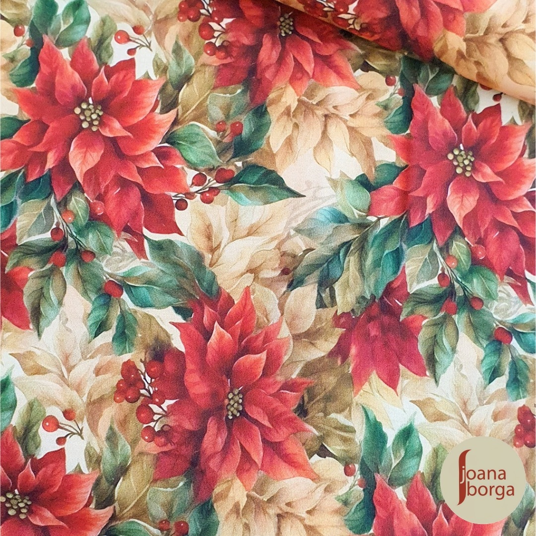 TECIDO NATAL POINSETTIA FLORES GRANDES
