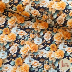 TECIDO FLORAL LARANJA E PRETO